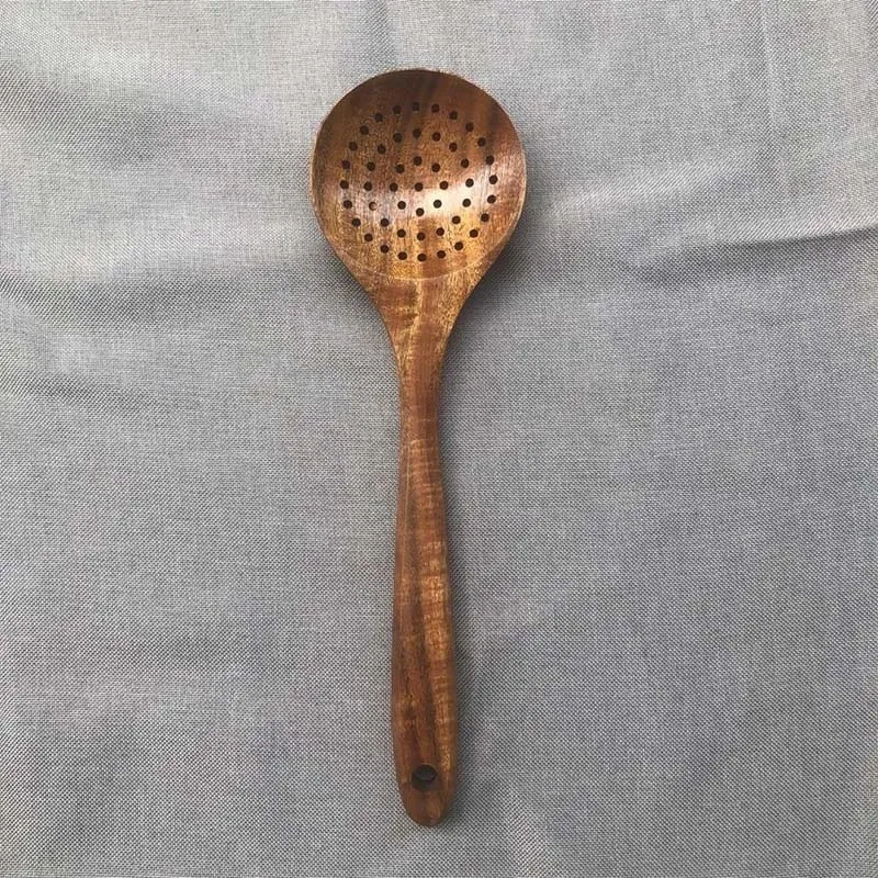 5pcs Wooden Utensil Set with Hanging Holes Food Grade Spoons and Spatula 24-33.7cm Non-Toxic Smooth Kitchen Tools for Cooking