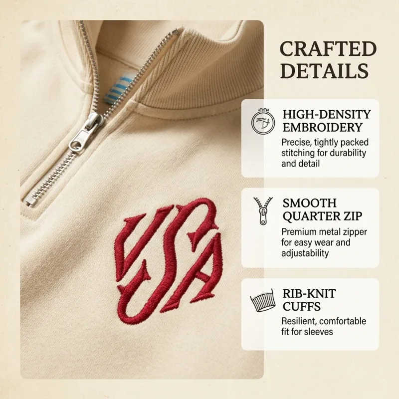 Hot Sell American Flag Embroider Hoodies Quarter Zip Sweatshirts Men Y2k Casual Sweater Pullover Patch Sleeve Streetwear