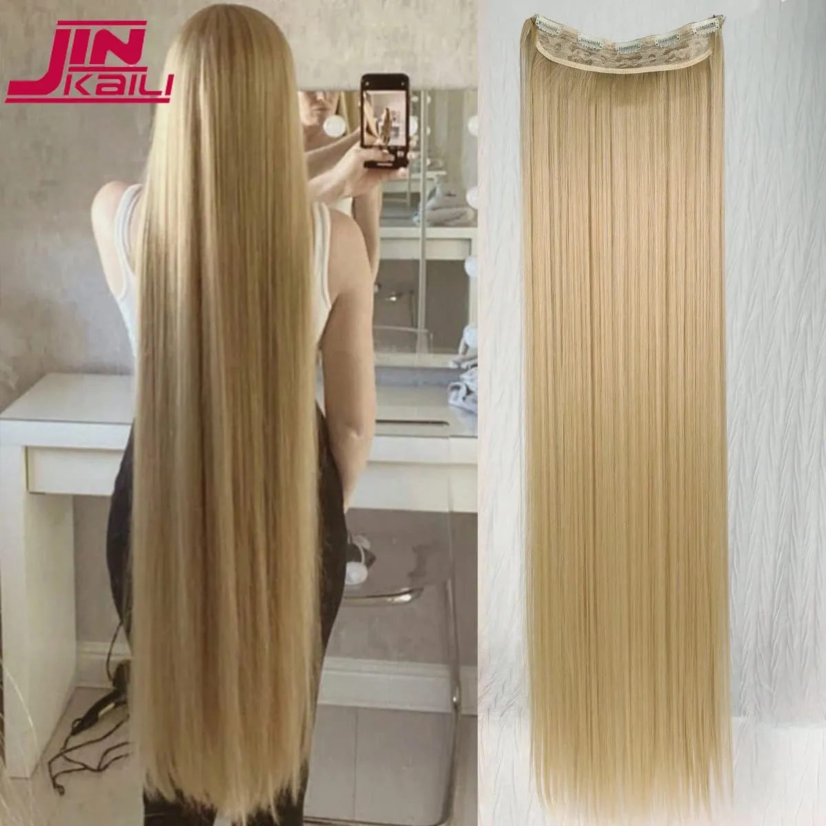 JKL Synthetic 5 Clip In Hair Extensions Long Straight Hairstyle Hairpiece Black Brown Blonde 80CM Natural Fake Hair For Women