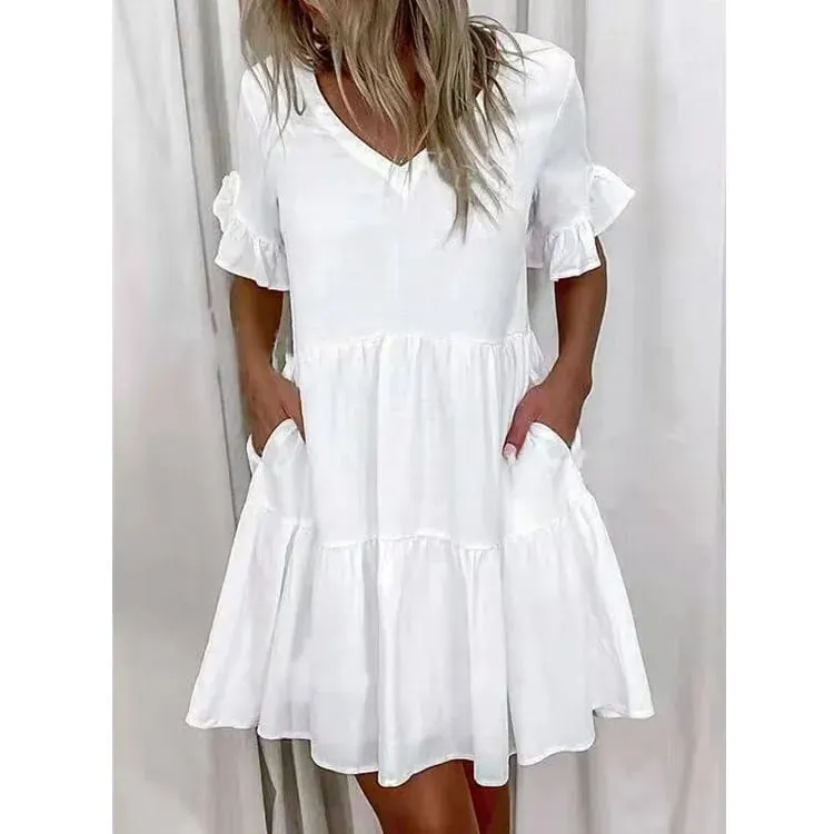 Frauen Sommer Kleid Casual V-ausschnitt Kurzarm Schmetterling Sleeve Floral Blatt Brief Drucken Mini Kleider Vestidos YSX9032