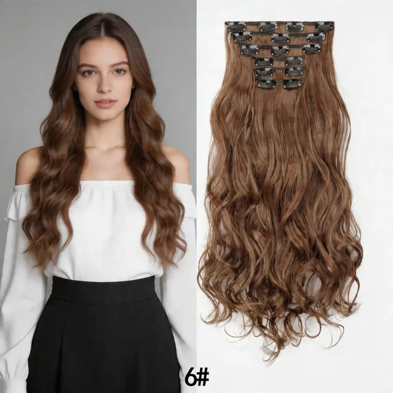 6Pcs Synthetic Clip In Hair Extensions Long Wavy Hair Pieces Multiple Colors Invisible Hair Extensions For Women