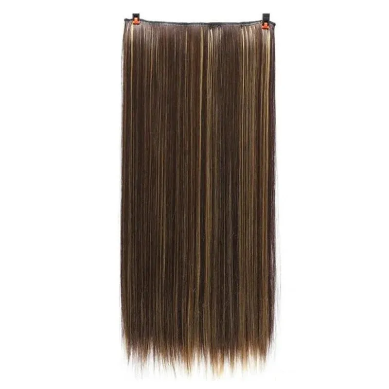 Grampo longo e reto sintético de 24 polegadas, extensão de cabelo de uma peça, 5 clipes, cabelo falso loiro, marrom, preto, resistente ao calor