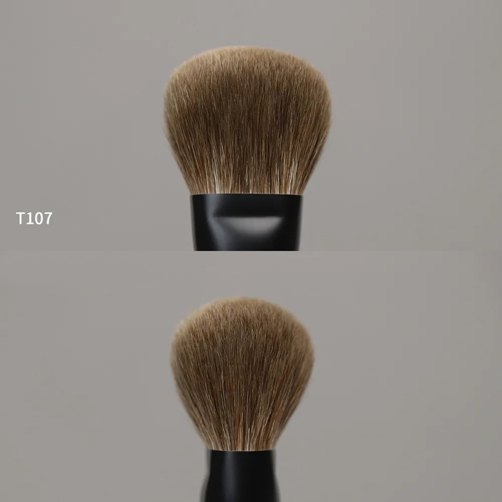 T107專業手工化妝刷天然山羊毛扁圓臉粉刷短烏木木柄化妝刷