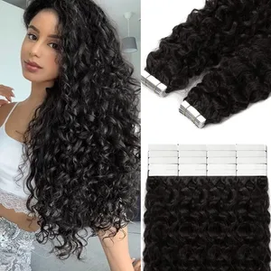 Páska v prodloužení vlasů Lidské vlasy Deep Wave Brazilská 100% kudrnatá lepicí páska v prodloužení Lidské vlasy přírodní černá pro ženy