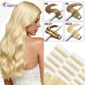 50 g gerades Klebeband in Haarverlängerungen, Echthaar, Farbe 613, Bleichblond, nahtloses Hauteinschlagband, Echthaarverlängerung