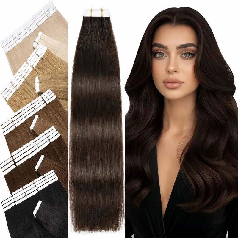 Tape In Hajhosszabbító Emberi Haj Sötétbarna 50G 20Db Láthatatlan Seamless Skin Weft Remy Emberi Haj Barna Szalagos Hajhosszabbítás