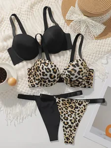 Conjunto de sutiã e calcinha feminino, cor sólida, íntimo, 3/4 copo, camiseta, push up, roupa íntima, conjunto de lingerie para mulheres S-L