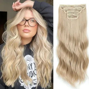 22 Polegada 220 gramas 4 pçs clipes em loiro 613 # onda do corpo pacotes ombre marrom claro 6 # extensões de cabelo bio sintético de alta temperatura