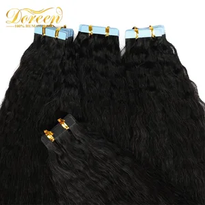 Doreen 14-24 Kinky Straight Yaki Tape для наращивания волос, 100% настоящие человеческие волосы, лента для натуральных черных волос, уток кожи, 50 г, лента для волос