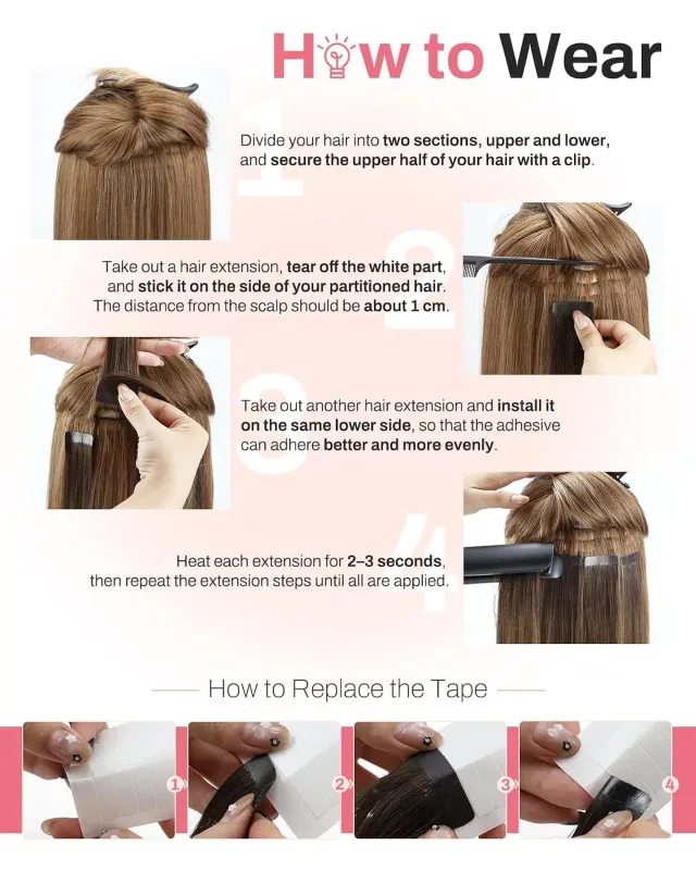 Moresoo Double Sided Tape in Hair Extensions 100% Real Natural Silky Striaght Hair 20PCS 40PCS Blonde Tape Adhesive Extensions — image 4