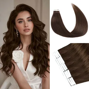 Fita em extensões de cabelo humano fita invisível em extensões de cabelo marrom escuro extensões de cabelo fita em cabelo humano real #2 20pcs 50g