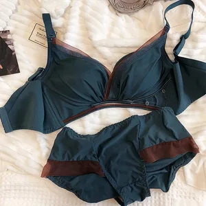 Set Bra dan Celana Dalam Wanita Cup 75-90 BC Pakaian Dalam Mulus Pakaian Dalam Seksi Push Up Gratis Kawat Wanita Warna Kontras Sifon