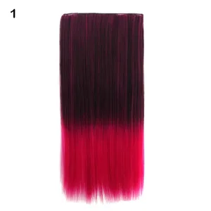 Jeedou Cosplay Hairpiece Straight One Piece With 5Clips Clip In Hair Extensions for Women Synthetic Ombre Color Halloween
