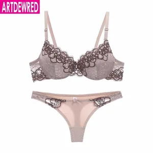 high-end brand New Arrival lace bra set push up underwear set women panties thin thick cup hollow lace intimates bras lingerie