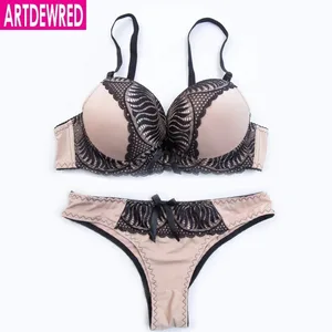 Ensemble de soutien-gorge Push Up, slip Sexy, pantalon, Lingerie profonde en V, sous-vêtements brodés pour femmes, ensemble de soutien-gorge en dentelle à fleurs, sous-vêtements féminins deux quarts