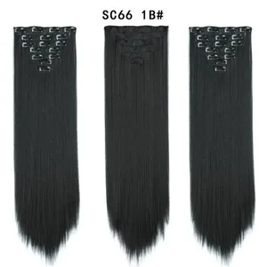 22 Polegada 16 clipes longos e retos extensões de cabelo sintético clipes em fibra de alta temperatura preto marrom ombre hairpiece budabuda
