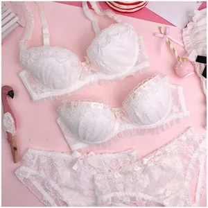 Gadis larut air renda bahagian nipis pakaian dalam selesa mengumpul set bra wanita warna pepejal pakaian dalam bralette comel dan seksi