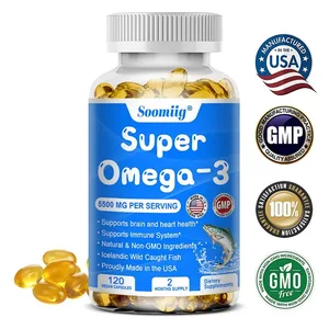 Wild Caught Super Strength Omega 3 Fish Oil 120 Softgels 5500mg High EPA 1200mg DHA 900mg Non-GMO Gluten Free Dietary Supplement