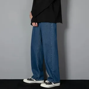 Koreaanse effen kleuren heren casual lange jeans klassieke man vier seizoenen rechte denim wijde broek lichtblauw grijs zwart 3XL