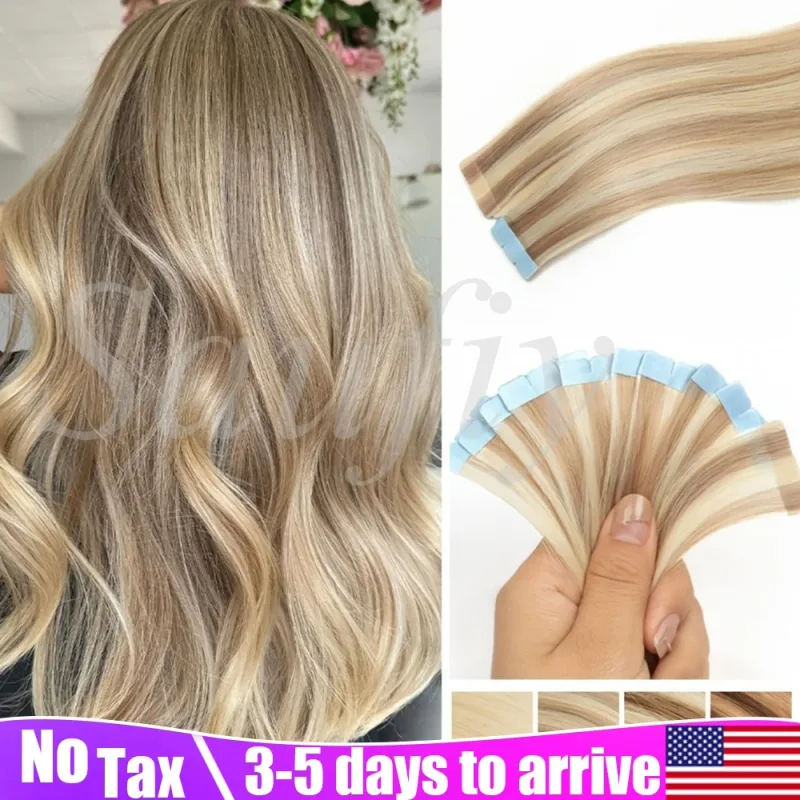 12-20 pouces Balayge Blonde Mini Bande dans les Extensions de Cheveux Humains Double Face Invisible Sans Soudure Bande Ins Cheveux 10 pcs/Pack Naturel Droit Noir Blonde Balayge Brun Mini Bande Dans les Extensions de Cheveux