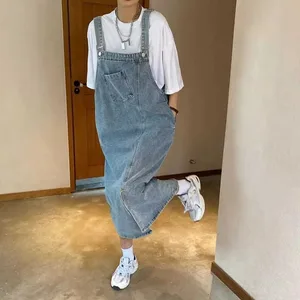 Új szabálytalan hasított cowboy farmer ruha női ujjatlan farmer ruhák divatos női szolid alkalmi bő pántos ruhák