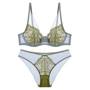 Mesh Lace Flower Bra Set Lingerie Brassiere Push Up Bra Women Thin Underwear Lace Floral Underpants Romantic Evenings