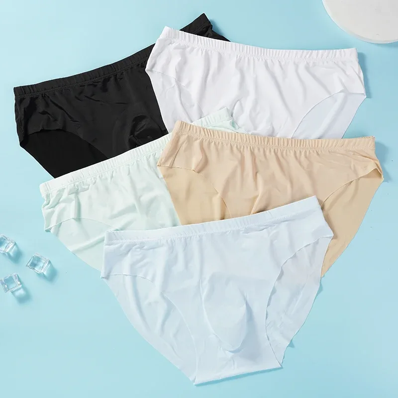 3PCS Men's Summer Cool Ice Silk Underwear Ultra-Thin Sexy See-Through Triangle Briefs Comfortable Breathable Underpants Lingerie
