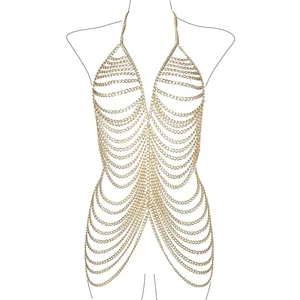 Ringbrynja för kvinnor Miniklänning Rygglös metallkroppskedja Strandklubbkläder Sexig festivalfestklädsel Flerlagers Vestidos