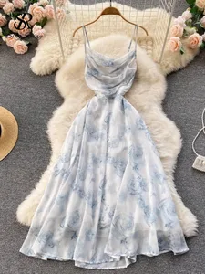 Dámské květinové šaty se špagetovými ramínky elastické, nařasené sexy duté společenské šaty bez zad Letní boho prázdninové plážové letní šaty