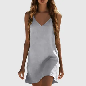 Baumwolle Leinen Kleider Für Frauen Sommer Ärmelloses V-ausschnitt Mini Kleid Lose Fit Casual Strand Urlaub платье летнее