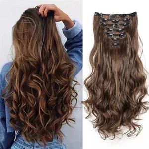 Extension capillaire synthétique bouclée et ondulée longue de 22 pouces, 7 pièces/ensemble, postiche en Fiber noire et brune résistante à la chaleur pour femmes