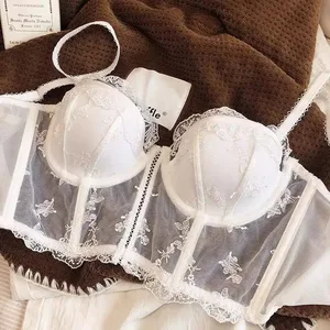 Francês vintage meia xícara renda bordado longline espartilho conjunto de sutiã sexy push up moldar lingerie 2 peças conjunto de roupa interior