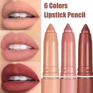 Lápis de veludo fosco para lábios, 6 cores, nude, vermelho escuro, sexy, batom à prova d'água, longa duração, renderização de cores, cosméticos de beleza para lábios