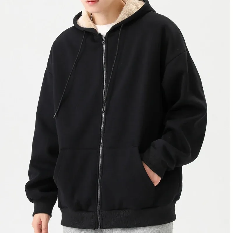 1pcs Mens Zipper Hoodies Autumn Winter Womens Thick Velvet Long Sleeve Hooded Sweatshirt Fashion Casual Couple Outfit Sportwears