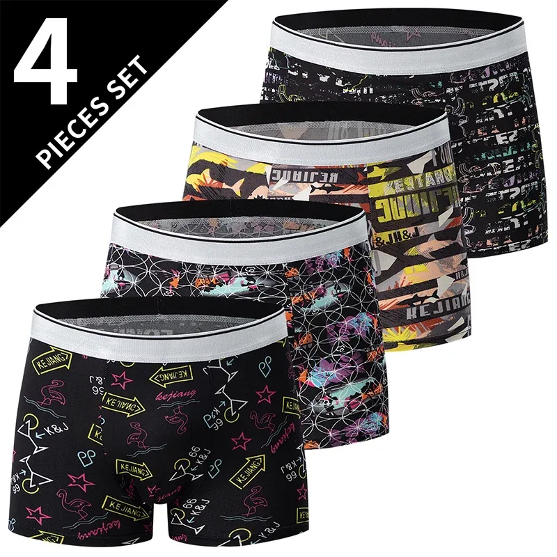 4 balení pánské jednobarevné sexy boxerské prádlo velikosti Evropa a Amerika Antibakteriální prodyšné pánské kraťasy velké velikosti Spodní prádlo