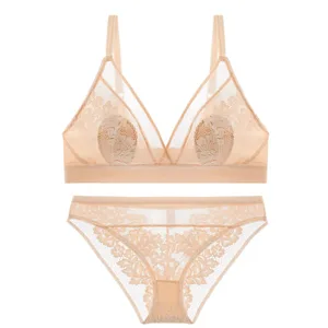 Set Bra Wanita Seksi Berenda Bersirkulasi Pakaian Dalam Push Up Tipis Berkumpul Ukuran Besar Set Lingerie Kenyamanan Lembut Nirkabel