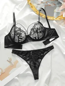 Sexy Black Lace Underwire Unpadded Bra & Panty Set Demi Cup Push Up Bras for Women Matching Lingerie Set Valentine's Day