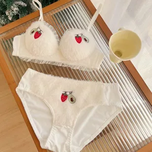 Buah-buahan comel Sulaman Renda Pakaian Dalam Bra Manis Seluar Dalam Seluar Dalam Panas Dua Keping Set Set Mewah Manis Hadiah Teman Wanita Seksi