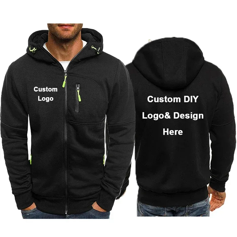 Pánská bunda na zip s kapucí a kapsami Přizpůsobené logo Obrázek Text Neformální Sportovní Streetwear Pánské Neformální Cardigan Fashionabl