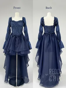 REDDACHiC Prinzessin Schleppendes Partykleid für Damen, weiße Blumenstickerei, Puffärmel, Schnürung, rückenfrei, Hi-Lo-Minikleid, Hochzeitskleid
