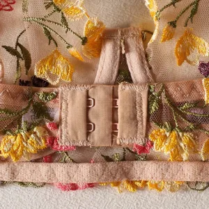 2 ピースファッション花柄ランジェリーセット薄手の刺繍下着下着アンダーワイヤープッシュアップ多用途ブラジャーパンティセットレディーガール用