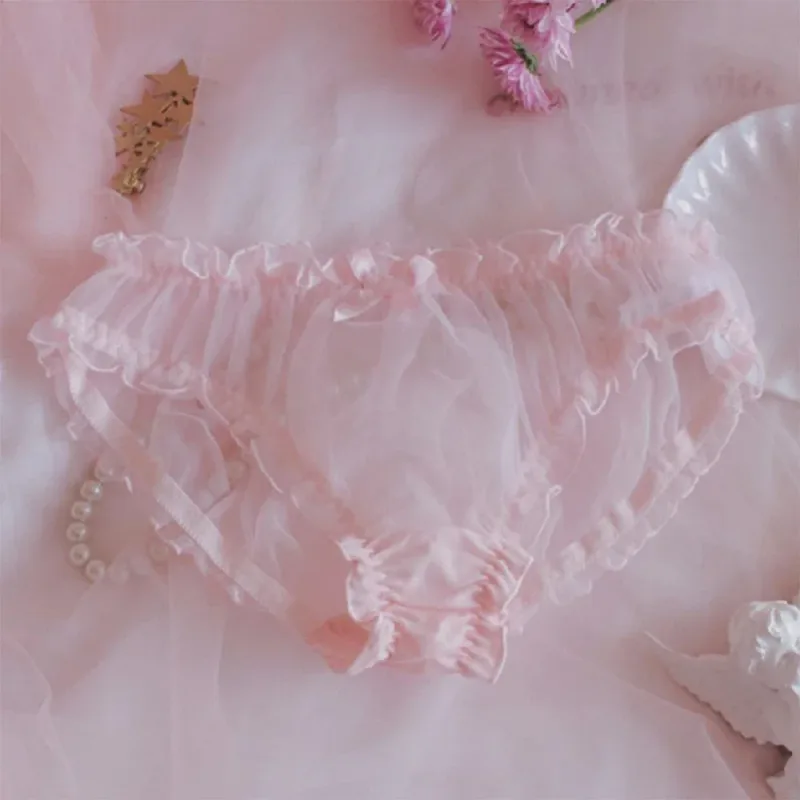 Erkekler Sissy Örgü Şifon Yay Çiçek Dantel Kese İç Külot Bikini Kısa Şeffaf Knicker Şeffaf Katı erkek Külot Şort