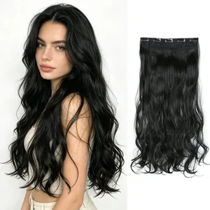 Grampo sintético em extensões de cabelo, 5 clipes em uma peça, postiços ondulados de fibra de alta temperatura para mulheres, festas diárias e feriados
