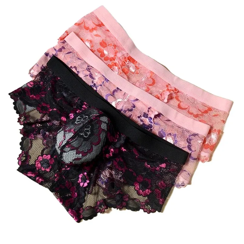 Biancheria intima sexy in pizzo Liscio Mutandine da uomo a sacchetto Prospettiva Slip da uomo floreali sottili Tentazione Mutande traspiranti a vita bassa in rete