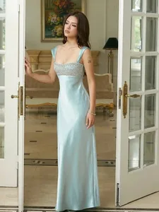 Nibber elegante vestido de alça feminino, decote baixo, retalhos, clássico, noite, sexy, mancha, dia dos namorados, namoro, slim, coquete longo, bodycon
