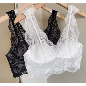 Női francia csipke Bralette Push Up Gathering Nincs aládrót Hát nélküli melltartó készletek Átlátszó fehérnemű Felsőruházat Menő felsők S-XL méret