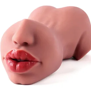 1pc Alat Mainan Seks Melancap Lelaki Dua Hujung dengan Bibir Tembam Seksi Realistik Mainan Stroker Poket dengan Lidah Mulut & Faraj Bertekstur