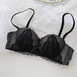 Set di bralette sexy in pizzo francese con coppa a mezzaluna, reggiseno push up senza fili per donna, senza ferretto, comodo reggiseno per adolescenti dolce sexy non imbottito AB