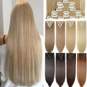 S-noilite Syntetisk 8 Stk/SÆT 24 tommer Clip In One Piece Hårforlængelse Lang Lige Bølget 53 Farve Sort Blond Clip Hårstykke