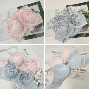 Conjunto de sujetador y bragas push-up de encaje sexy para mujer, copa de apoyo que no corre, lencería cómoda y agradable para la piel
